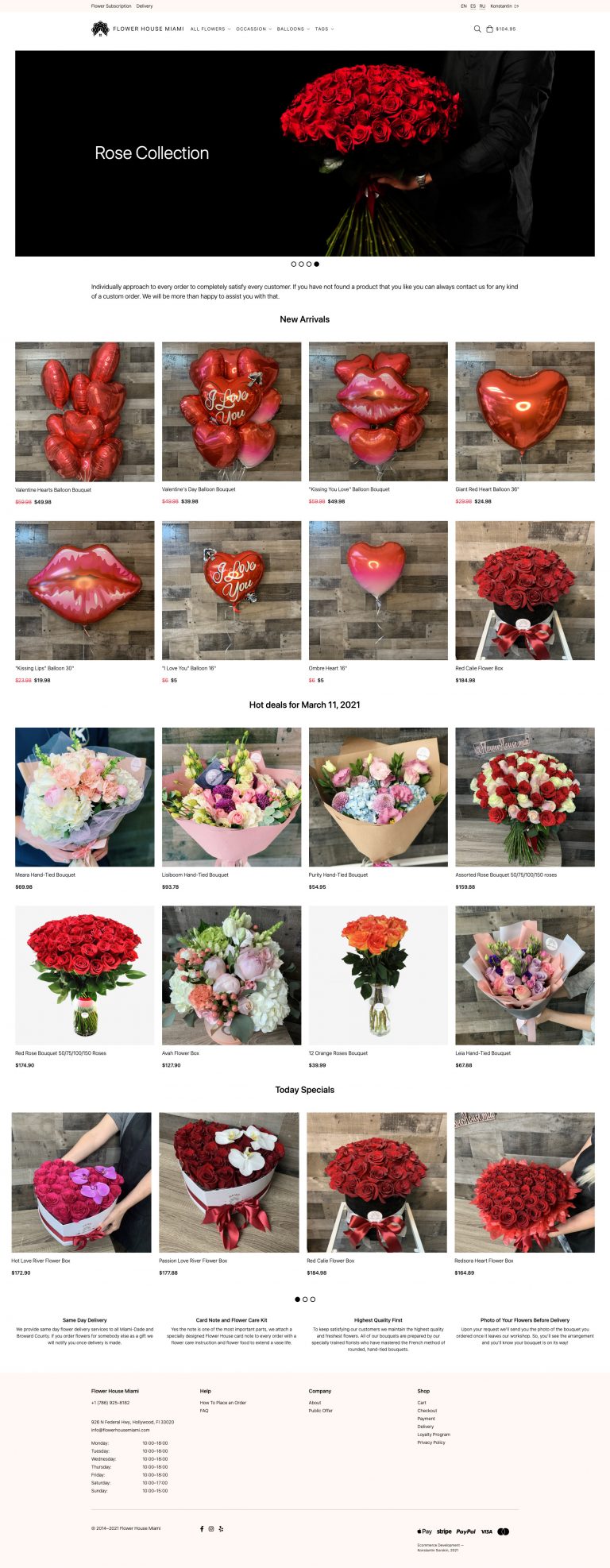 Online store for flower delivery "Flower House Miami"