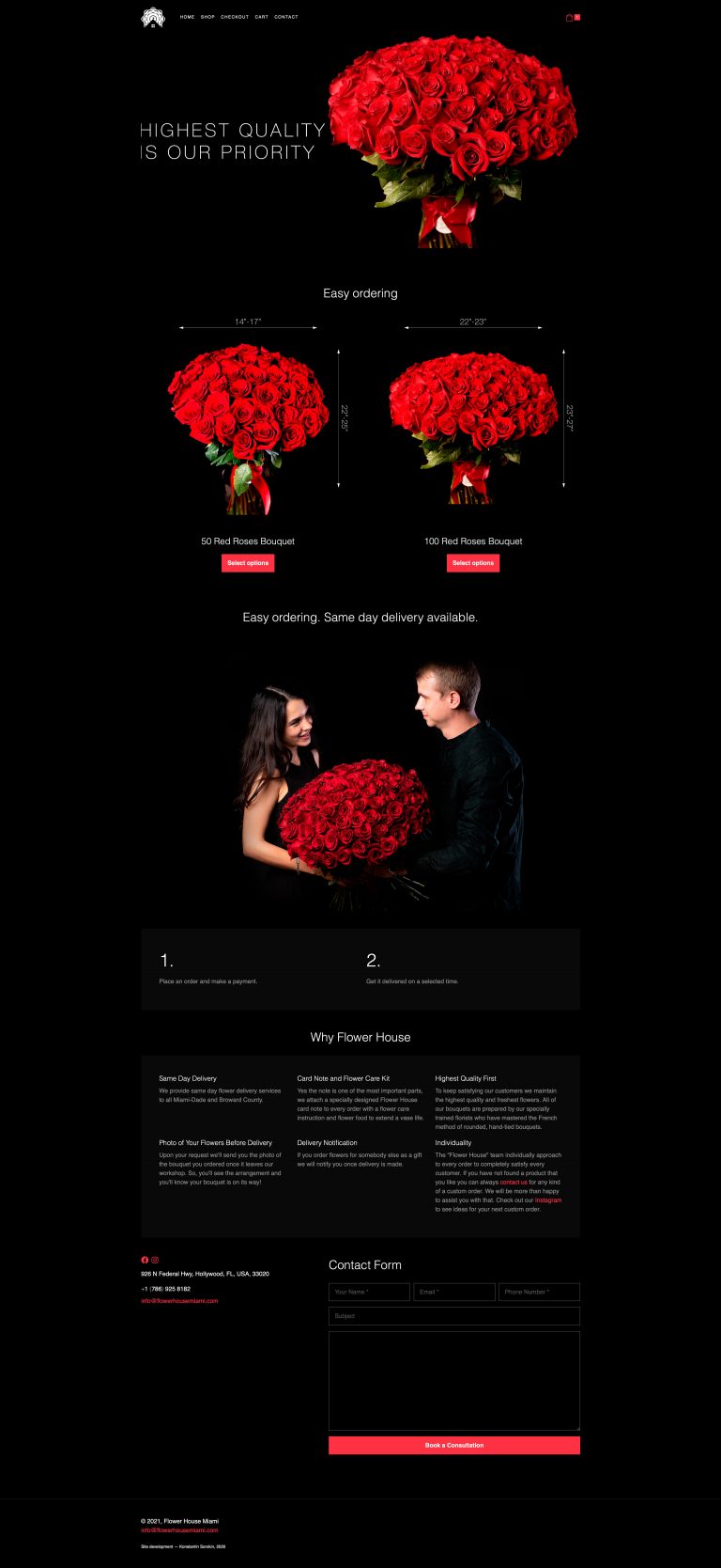 Promo site for the sale of roses "Roses Flower House Miami"